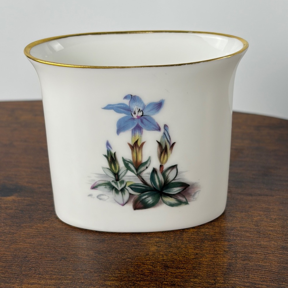 Royal Worcester Fine Bone China Floral Toothpick Holder Trinket Gold Rim England